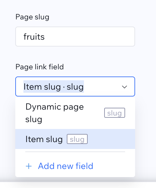 Page path set to the native page path, with Page link field set to Item slug